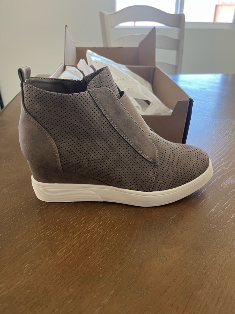 Journee Wedge Sneaker Boot in Taupe - Women's Casual Slip-On